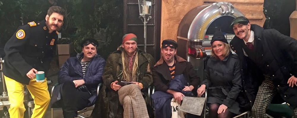 Yonderland. Image shows from L to R: Laurence Rickard, Ben Willbond, Simon Farnaby, Jim Howick, Debbie Maddox (Martha Howe-Douglas), Mathew Baynton