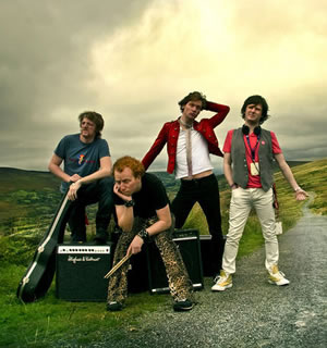 Dead Cat Bounce... Too Fast For Love. Image shows from L to R: Shane O'Brien, Demian Fox, James Walmsley, Mick Cullinan. Copyright: Fine Time Film & Television