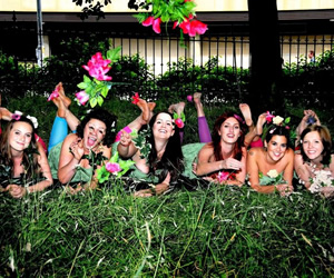 Lady Garden: Top Secret Gig. Image shows from L to R: Rose Johnson, Hannah Dodd, Eleanor Thom, Jessica Knappett, Camille Ucan, Beattie Edmondson. Copyright: BBC