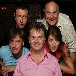 Paul Merton's Impro Chums. Image shows from L to R: Richard Vranch, Lee Simpson, Paul Merton, Mike McShane, Suki Webster. Copyright: BBC