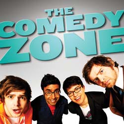 The Comedy Zone. Image shows from L to R: Iain Stirling, Hari Kondabolu, Phil Wang, Paul Currie