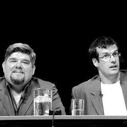 The Early Edition. Image shows from L to R: Andre Vincent, Marcus Brigstocke