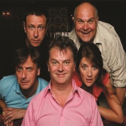Paul Merton's Impro Chums. Image shows from L to R: Richard Vranch, Lee Simpson, Paul Merton, Mike McShane, Suki Webster. Copyright: Holy Mountain