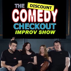 The Discount Comedy Checkout - Improv Show. Image shows from L to R: Chris Lumb, Natalie Smeaton, Terri Shaw, Eddie French