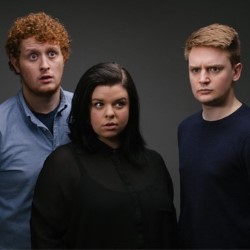 Minor Delays. Image shows from L to R: Joe Barnes, Abi Tedder, Harry Michell. Copyright: Talkback