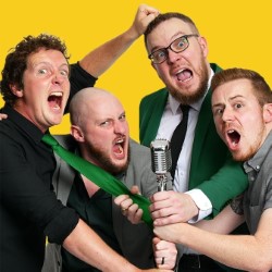 The Noise Next Door's Comedy Lock-In. Image shows from L to R: Matt Grant, Sam Pacelli, Tom Livingstone, Robin Hatcher