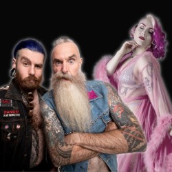 Dirty Tattooed Cabaret. Image shows left to right: Logy Logan, Martin Mor, Missy Fortune