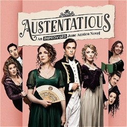 Austentatious: An Improvised Jane Austen Novel. Image shows left to right: Amy Cooke-Hodgson, Daniel Nils Roberts, Cariad Lloyd, Graham Dickson, Rachel Parris, Lauren Shearing, Joseph Morpurgo, Charlotte Gittins