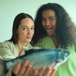 Birthday Fish. Image shows left to right: Erin Hughes, Stephanie Burrell