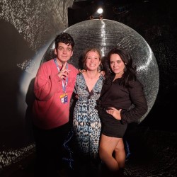 Karaoke at the Heart Koch Cafe. Image shows left to right: Joseph Moore, Olga Koch, Laura Daniel