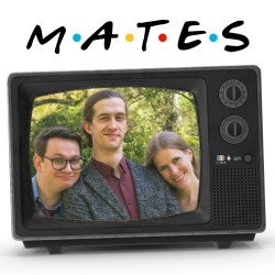 MATES: The Improvised 90s Sitcom. Image shows left to right: Alex Keen, Hugh Clark, Rachel E Thorn