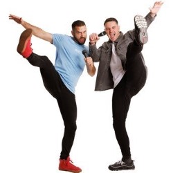 2 White Guys Rapping: Whose Rhyme is it Anyway?. Image shows left to right: Daniel Delby, Macshane
