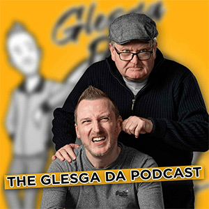 The Glasga Da Podcast. Image shows left to right: Stuart Mitchell, Raymond Mearns