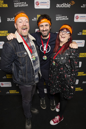 Image shows from L to R: Rufus Hound, Mark Watson, Angela Barnes