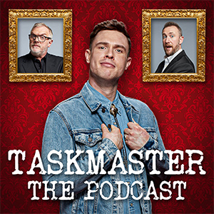 Taskmaster The Podcast. Image shows from L to R: Greg Davies, Ed Gamble, Alex Horne