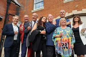 'Allo 'Allo! blue plaque unveiling. Image shows from L to R: Richard Gibson, Nicholas Frankau, John D. Collins, Francesca Gonshaw, Guy Siner, Arthur Bostrom, Sue Hodge, Vicki Michelle