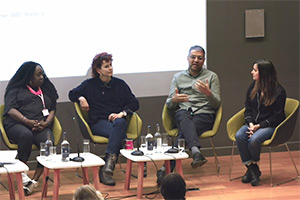 Big Comedy Conference 2023. Image shows left to right: Sarah Asante, Julia McKenzie, Adnan Ahmed, Tanya Qureshi