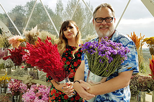 The Big Flower Fight. Image shows from L to R: Natasia Demetriou, Vic Reeves