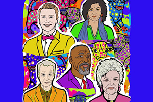 Sky Comedy Rep Park Life Festival mural featuring Joe Lycett, Meera Syal, Lenny Henry, Frank Skinner and Julie Walters