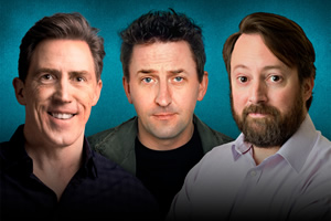 Brydon, Mack & Mitchell - In Your Town. Image shows from L to R: Rob Brydon, Lee Mack, David Mitchell