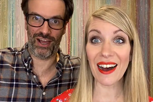 Image shows from L to R: Marcus Brigstocke, Rachel Parris