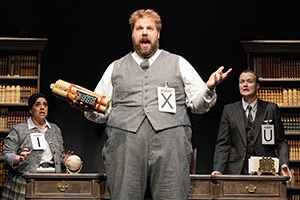The Comedy About Spies. Image shows left to right: Nancy Zamit, Henry Lewis, Greg Tannahill The Comedy About Spies. Image shows left to right: Nancy Zamit, Henry Lewis, Greg Tannahill