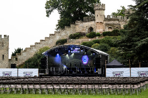 The stage at Comedy At The Castle, Warwick Castle, in 2023.