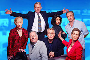 Drop The Dead Donkey: The Reawakening!. Image shows left to right: Ingrid Lacey, Jeff Rawle, Robert Duncan, Stephen Tompkinson, Susannah Doyle, Victoria Wicks, Neil Pearson