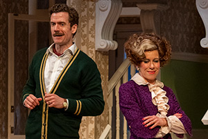Fawlty Towers: The Play. Image shows left to right: Adam Jackson-Smith, Anna-Jane Casey. Credit: Hugo Glendinning