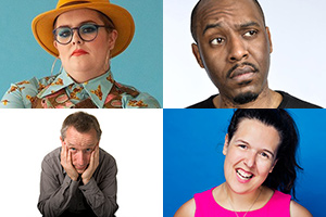 Image shows from L to R: Jayde Adams, Jeremy Hardy, Dane Baptiste, Rosie Jones