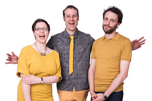 Festival Of The Spoken Nerd. Image shows from L to R: Helen Arney, Matt Parker, Steve Mould. Copyright: Rosemary Rance