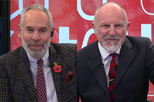 Dominic Frisby and Simon Evans on GB News. Image shows from L to R: Dominic Frisby, Simon Evans