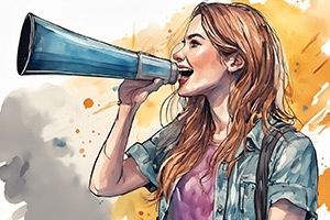 Illustration of a woman holding a megaphone