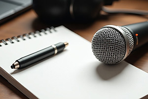 Microphone next to a notepad