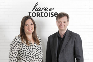 Hare and Tortoise. Image shows from L to R: Claire Nosworthy, Jon Rolph