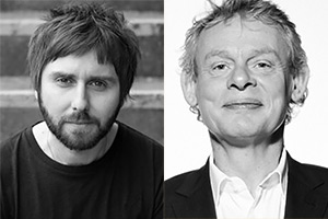 Image shows left to right: James Buckley, Martin Clunes