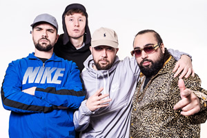 The Kurupt FM Podkast. Image shows from L to R: Allan Mustafa, Steve Stamp, Hugo Chegwin, Asim Chaudhry