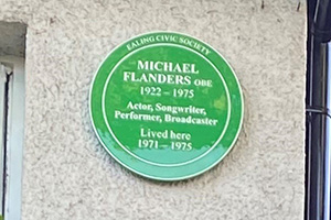 Ealing Civic Society's green plaque in honour of Michael Flanders OBE