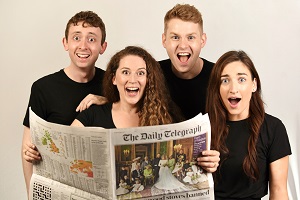 Newsrevue 2018. Image shows from L to R: Jack Mosedale, Susannah Austin, Jacob Jackson, Philippa Carson. Copyright: Pete Smith