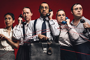 Operation Mincemeat starring SpitLip. Image shows left to right: Claire-Marie Hall, Natasha Hodgson, David Cumming, Zoë Roberts, Jak Malone. Credit: Matt Crockett