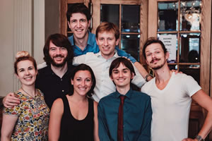 The Parentheticals. Image shows from L to R: Natalie Ruginis, Joe Colgan, Gilead Amit, Kate Oswald, Guillaume Desqueyroux, Brendan Way, Sean Toole. Copyright: Sean Toole