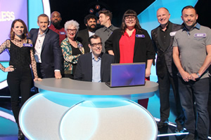 Pointless. Image shows from L to R: Cariad Lloyd, Alexander Armstrong, Darren Harriott, Jenny Eclair, Nish Kumar, Richard Osman, Ed Gamble, Sofie Hagen, Simon Evans, Geoff Norcott