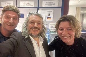 RHLSTP with Richard Herring. Image shows left to right: Scott Bennett, Richard Herring, Jemma Bennett