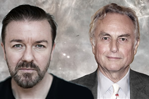 Image shows from L to R: Ricky Gervais, Richard Dawkins