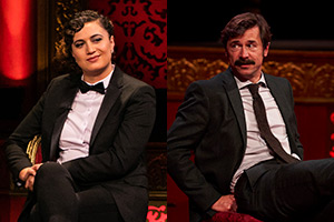 Taskmaster. Image shows left to right: Rose Matafeo, Mike Wozniak