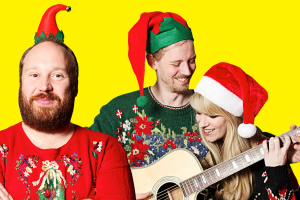 Thirty Christmases. Image shows from L to R: Jonny Donahoe, Paddy Gervers, Rachel Parris. Copyright: Anna Soderblom