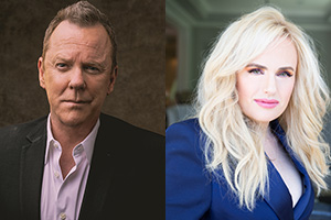 Image shows left to right: Kiefer Sutherland, Rebel Wilson