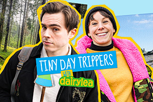 Tiny Day Trippers. Image shows left to right: Rhys James, Suzi Ruffell