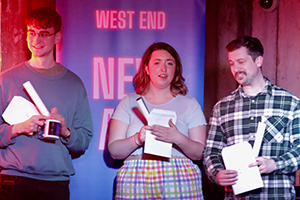 West End New Act of the Year 2022 final. Image shows from L to R: Sam Coade, Carla Gordon, Phil Henderson. Copyright: Mark Paterson