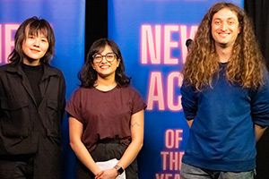 West End New Act of the Year 2023. Image shows left to right: Blank Peng, Shalaka Kurup, Tim Biglowe